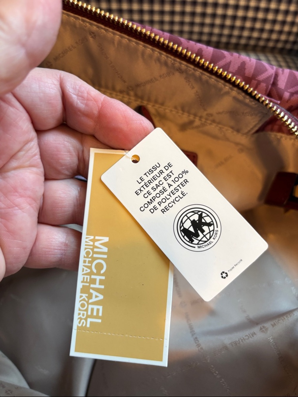 Michael Kors Wine MK Signature Tote with Gold Chain Straps - Picture 11 of 13